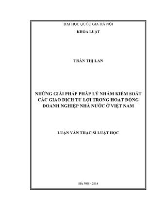 Luận văn Những giải pháp pháp lý nhằm kiểm soát các giao dịch tư lợi trong hoạt động doanh nghiệp nhà nước ở Việt Nam