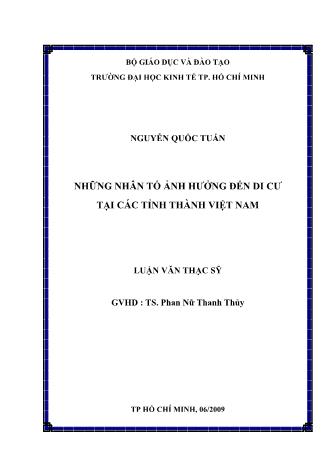 Luận văn Những nhân tố ảnh hưởng đến di cư tại các tỉnh thành Việt Nam