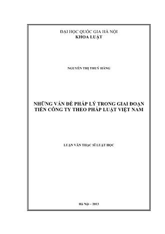 Luận văn Những vấn đề pháp lý trong giai đoạn tiền công ty theo pháp luật Việt Nam