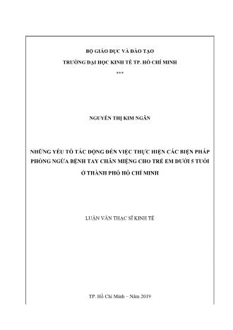 Luận văn Những yếu tố tác động đến việc thực hiện các biện pháp phòng ngừa bệnh tay chân miệng cho trẻ em dưới 5 tuổi ở Thành phố Hồ Chí Minh