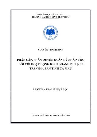 Luận văn Phân cấp, phân quyền quản lý nhà nước đối với hoạt động kinh doanh du lịch trên địa bàn tỉnh Cà Mau