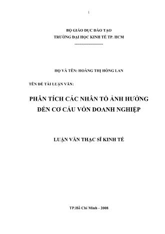 Luận văn Phân tích các nhân tố ảnh hưởng đến cơ cấu vốn doanh nghiệp