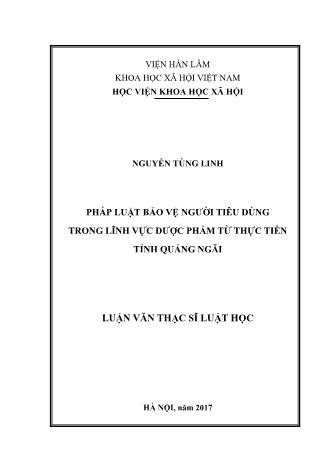 Luận văn Pháp luật bảo vệ người tiêu dùng trong lĩnh vực dược phẩm từ thực tiễn tỉnh Quảng Ngãi