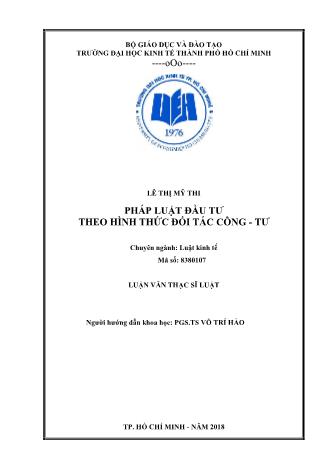 Luận văn Pháp luật đầu tư theo hình thức đối tác Công - Tư