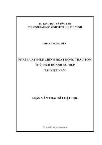 Luận văn Pháp luật điều chỉnh hoạt động thâu tóm thù địch doanh nghiệp tại Việt Nam