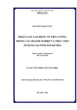 Luận văn Pháp luật lao động về tiền lương trong các doanh nghiệp và thực tiễn áp dụng tại tỉnh Hải Dương