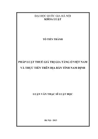 Luận văn Pháp luật thuế giá trị gia tăng ở Việt Nam và thực tiễn trên địa bàn tỉnh Nam Định