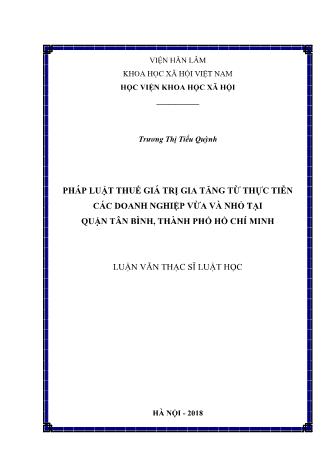 Luận văn Pháp luật thuế giá trị gia tăng từ thực tiễn các doanh nghiệp vừa và nhỏ tại quận Tân Bình, Thành phố Hồ Chí Minh