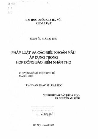 Luận văn Pháp luật và các điều khoản mẫu áp dụng trong hợp đồng bảo hiểm nhân thọ