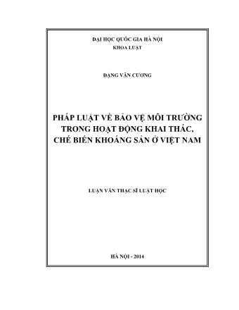 Luận văn Pháp luật về bảo vệ môi trường trong hoạt động khai thác, chế biến khoáng sản ở Việt Nam