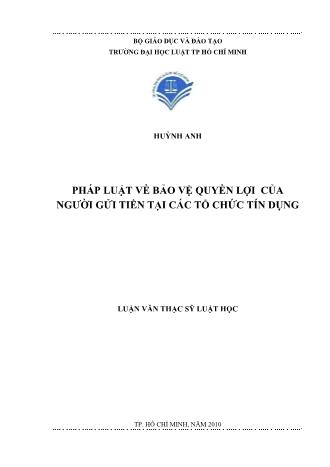 Luận văn Pháp luật về bảo vệ quyền lợi của người gửi tiền tại các tổ chức tín dụng