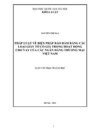 Luận văn Pháp luật về biện pháp bảo đảm bằng các loại giấy tờ có giá trong hoạt động cho vay của các ngân hàng thương mại Việt Nam