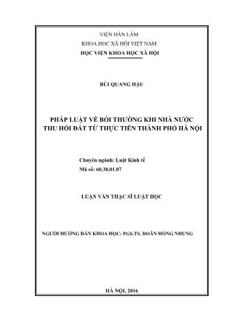 Luận văn Pháp luật về bồi thường khi nhà nước thu hồi đất từ thực tiễn Thành phố Hà Nội
