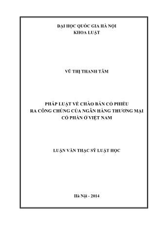 Luận văn Pháp luật về chào bán cổ phiếu ra công chúng của ngân hàng thương mại cổ phần ở Việt Nam