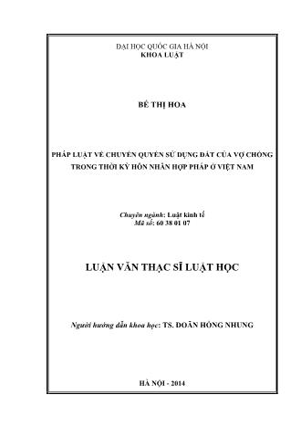 Luận văn Pháp luật về chuyển quyền sử dụng đất của vợ chồng trong thời kỳ hôn nhân hợp pháp ở Việt Nam