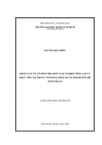 Luận văn Pháp luật vể cổ phần hóa đơn vị sự nghiệp công lập và thực tiễn tại trung tâm đăng kiểm xe cơ giới đường bộ Ninh Thuận