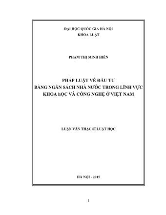 Luận văn Pháp luật về đầu tư bằng ngân sách nhà nước trong lĩnh vực khoa học và công nghệ ở Việt Nam