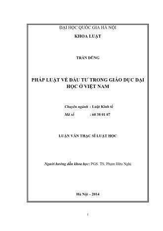 Luận văn Pháp luật về đầu tư trong giáo dục đại học ở Việt Nam