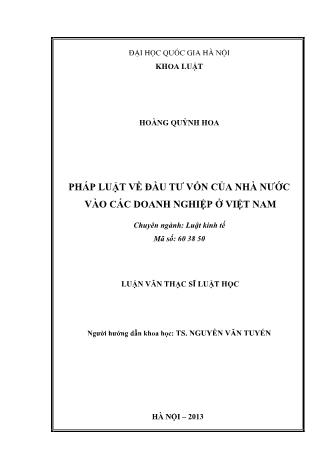 Luận văn Pháp luật về đầu tư vốn của nhà nước vào các doanh nghiệp ở Việt Nam