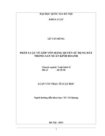 Luận văn Pháp luật về góp vốn bằng quyền sử dụng đất trong sản xuất kinh doanh