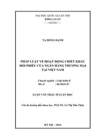 Luận văn Pháp luật về hoạt động chiết khấu hối phiếu của ngân hàng thương mại tại Việt Nam