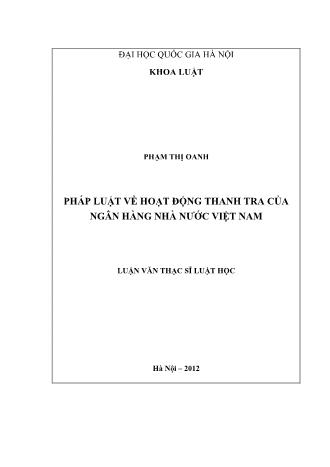 Luận văn Pháp luật về hoạt động thanh tra của ngân hàng nhà nước Việt Nam