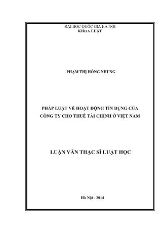 Luận văn Pháp luật về hoạt động tín dụng của công ty cho thuê tài chính ở Việt Nam