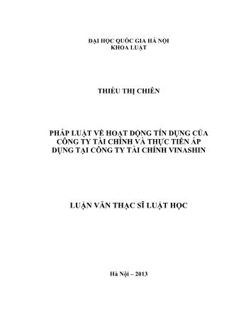 Luận văn Pháp luật về hoạt động tín dụng của công ty tài chính và thực tiễn áp dụng tại công ty tài chính Vinashin