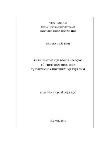 Luận văn Pháp luật về hợp đồng lao động từ thực tiễn thực hiện tại viện khoa học thủy lợi Việt Nam