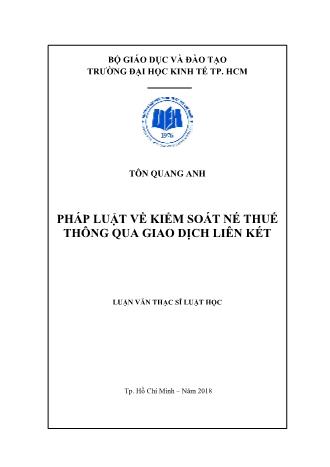 Luận văn Pháp luật về kiểm soát né thuế thông qua giao dịch liên kết