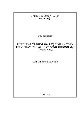 Luận văn Pháp luật về kiểm soát vệ sinh an toàn thực phẩm trong hoạt động thương mại ở Việt Nam