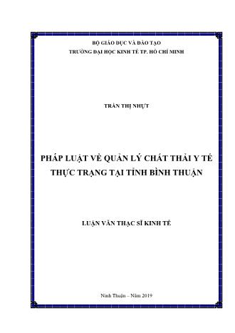 Luận văn Pháp luật về quản lý chất thải y tế thực trạng tại tỉnh Bình Thuận