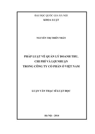 Luận văn Pháp luật về quản lý doanh thu, chi phí và lợi nhuận trong công ty cổ phần ở Việt Nam
