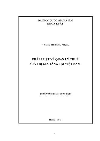 Luận văn Pháp luật về quản lý thuế giá trị gia tăng tại Việt Nam