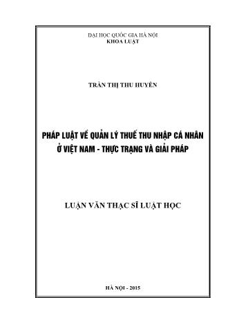 Luận văn Pháp luật về quản lý thuế thu nhập cá nhân ở Việt Nam - Thực trạng và giải pháp