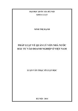 Luận văn Pháp luật về quản lý vốn nhà nước đầu tư vào doanh nghiệp ở Việt Nam