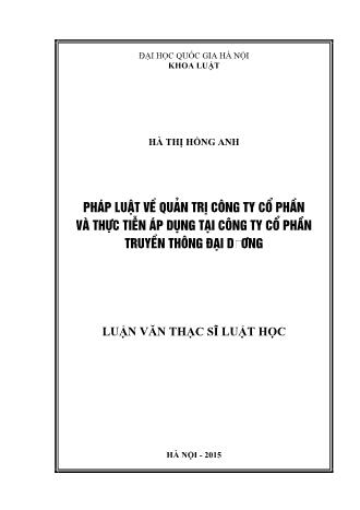 Luận văn Pháp luật về quản trị công ty cổ phần và thực tiễn áp dụng tại công ty cổ phần truyền thông Đại Dương