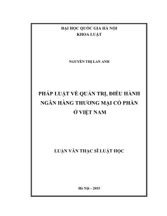 Luận văn Pháp luật về quản trị, điều hành ngân hàng thương mại cổ phần ở Việt Nam