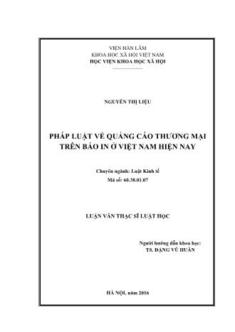 Luận văn Pháp luật về quảng cáo thương mại trên báo in ở Việt Nam hiện nay