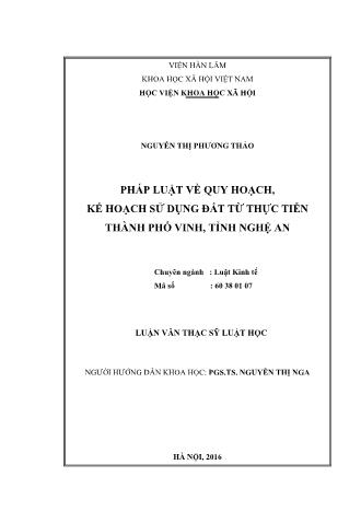 Luận văn Pháp luật về quy hoạch, kế hoạch sử dụng đất từ thực tiễn Thành phố Vinh, tỉnh Nghệ An
