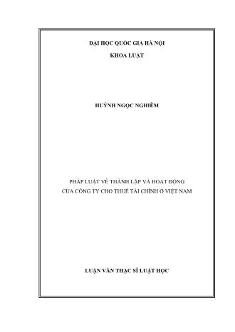 Luận văn Pháp luật về thành lập và hoạt động của công ty cho thuê tài chính ở Việt Nam