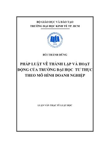 Luận văn Pháp luât về thành lập và hoạt động của trường đại học tư thục theo mô hình doanh nghiệp