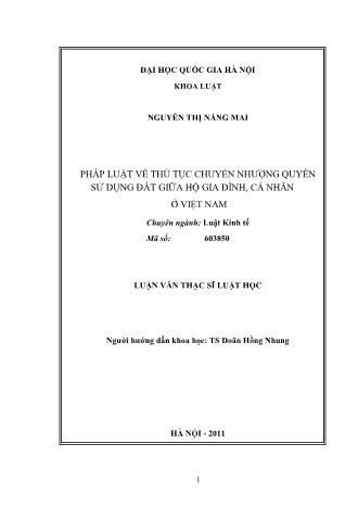Luận văn Pháp luật về thủ tục chuyển nhượng quyền sử dụng đất giữa hộ gia đình, cá nhân ở Việt Nam