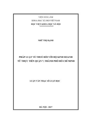 Luận văn Pháp luật về thuế đối với hộ kinh doanh từ thực tiễn Quận 7, Thành phố Hồ Chí Minh