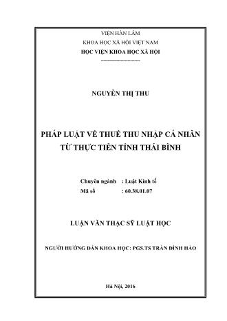 Luận văn Pháp luật về thuế thu nhập cá nhân từ thực tiễn tỉnh Thái Bình