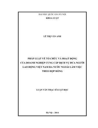 Luận văn Pháp luật về tổ chức và hoạt động của doanh nghiệp cung cấp dịch vụ đưa người lao động Việt Nam ra nước ngoài làm việc theo hợp đồng