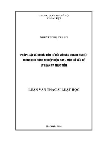 Luận văn Pháp luật về ưu đãi đầu tư đối với các doanh nghiệp trong Khu công nghiệp hiện nay – Một số vấn đề lý luận và thực tiễn