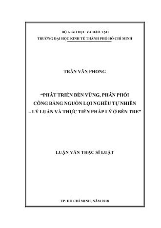 Luận văn Phát triển bền vững, phân phối công bằng nguồn lợi nghêu tự nhiên - Lý luận và thực tiễn pháp lý ở Bến Tre