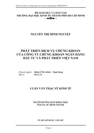 Luận văn Phát triển dịch vụ chứng khoán của công ty chứng khoán ngân hàng đầu tư và phát triển Việt Nam