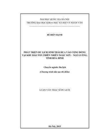 Luận văn Phát triển du lịch sinh thái dựa vào cộng đồng tại khu bảo tồn thiên nhiên Ngọc Sơn - Ngổ Luông, tỉnh Hòa Bình